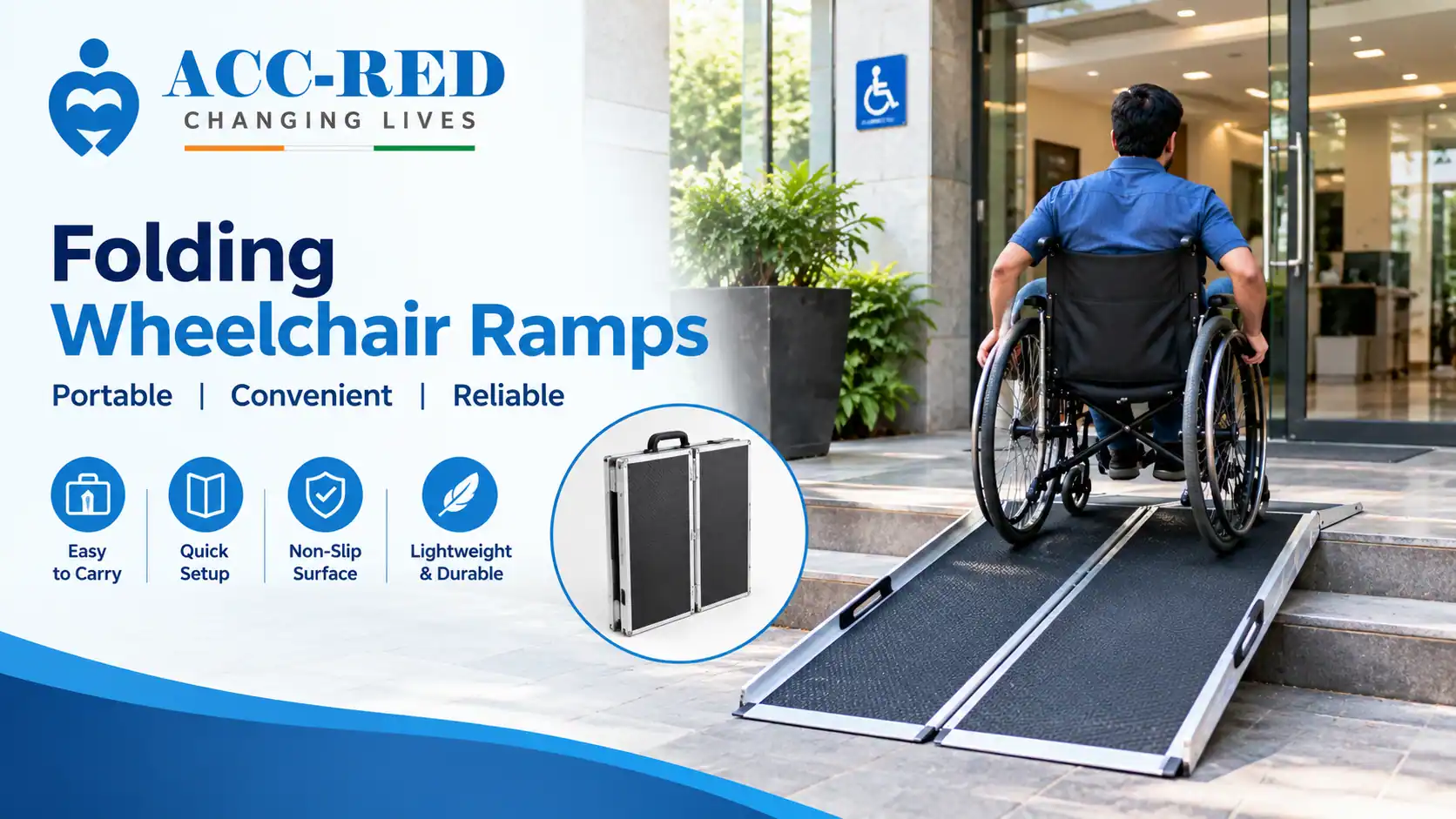 Folding wheelchair ramp with a portable non-slip surface