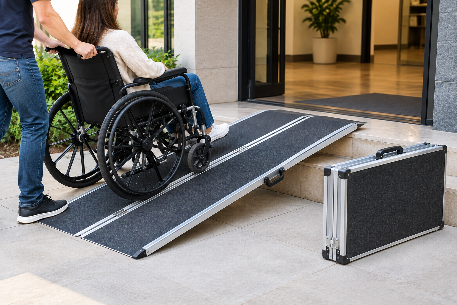Foldable suitcase ramp for wheelchair access